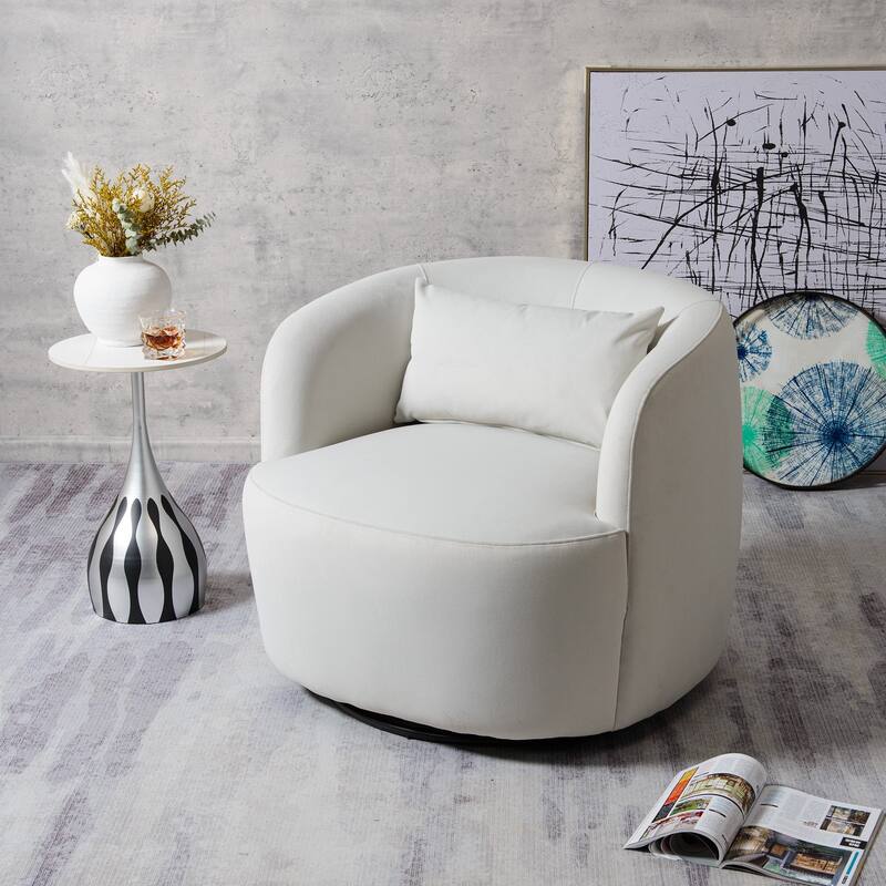 KINWELL 34" Wide Velvet Upholstered Swivel Accent Chair with Toss Pillow