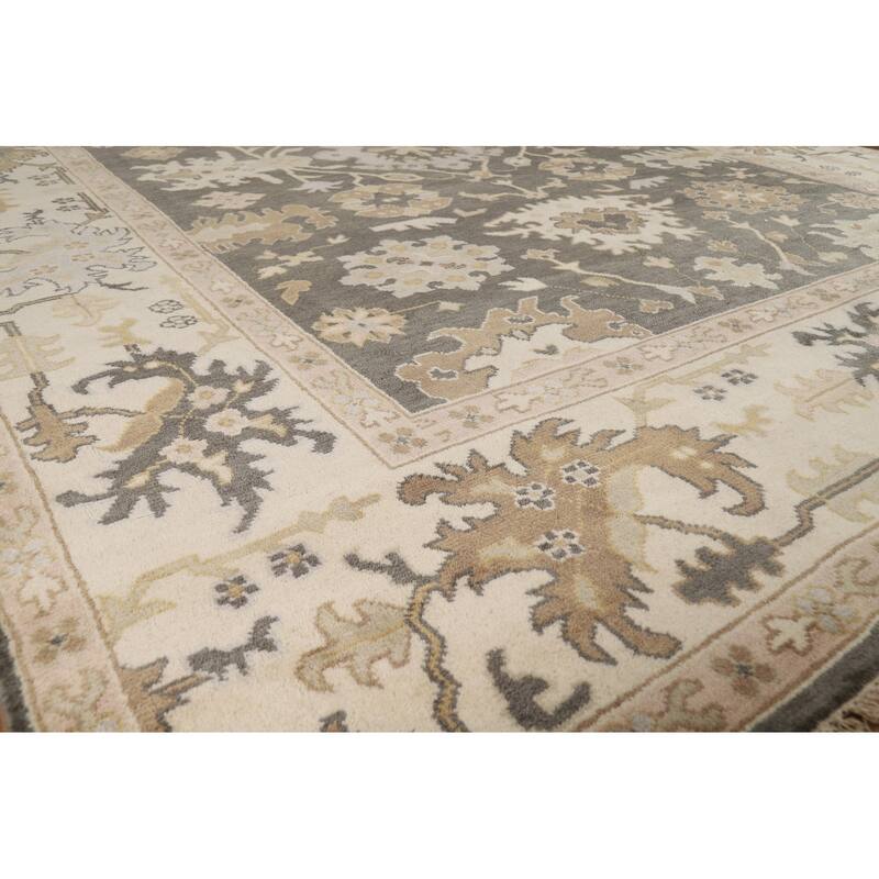 Gray Oushak Oriental Area Rug Hand-Knotted Wool Carpet - 9'0"x 11'11"