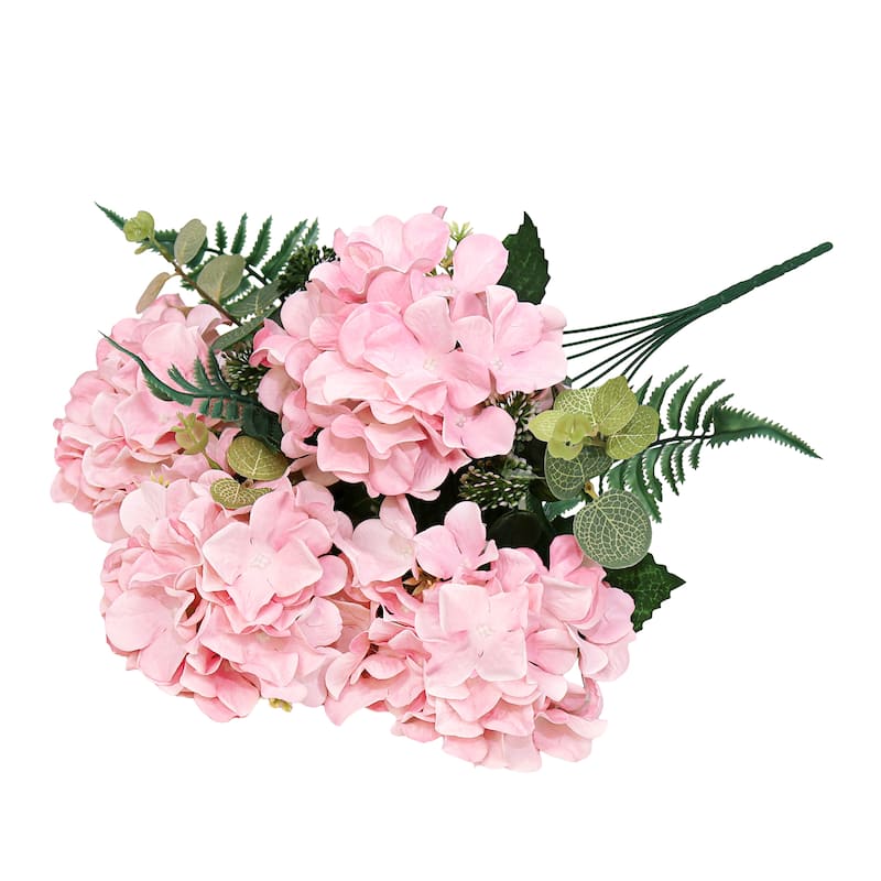 Set of 2 Pink Artificial Hydrangea Flower Stem Bush Bouquet 19in - 19" L x 12" W x 12" DP