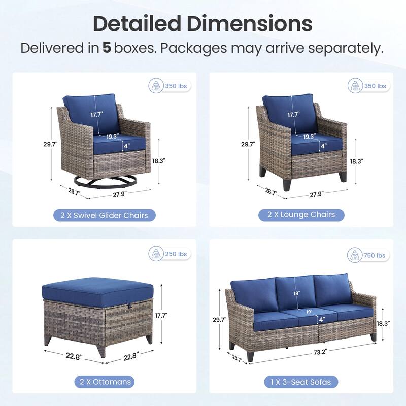 Pocassy Outdoor All-Weather Outdoor Sofa, Swivel Chair, Ottoman Sets