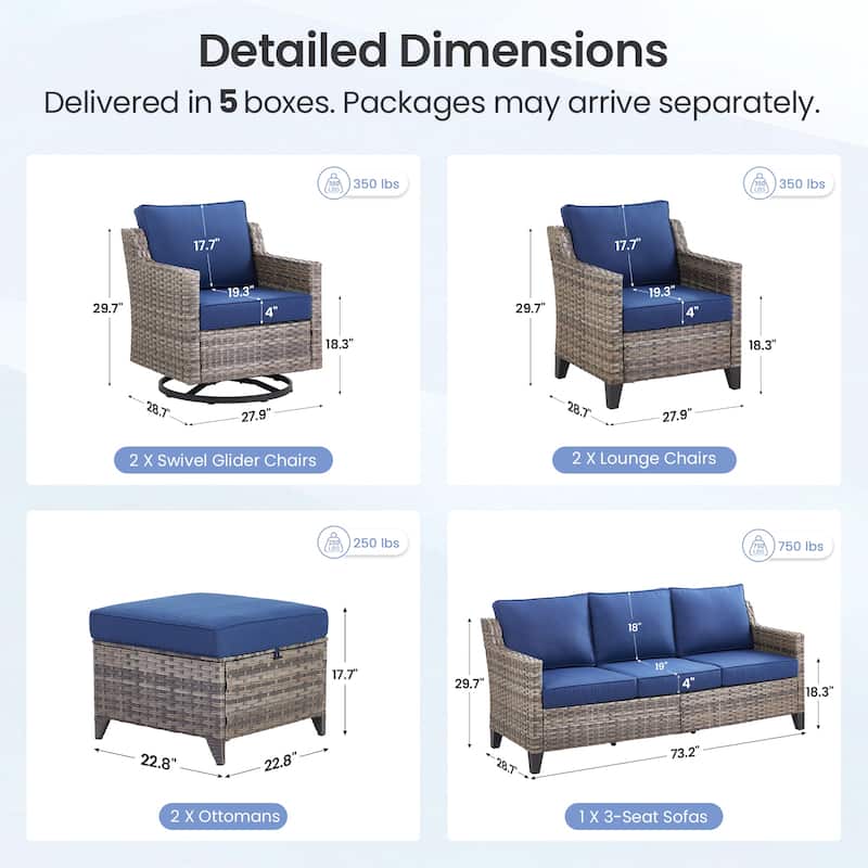 Pocassy Outdoor Patio Furniture Wicker Sofa Swivel Chair Set