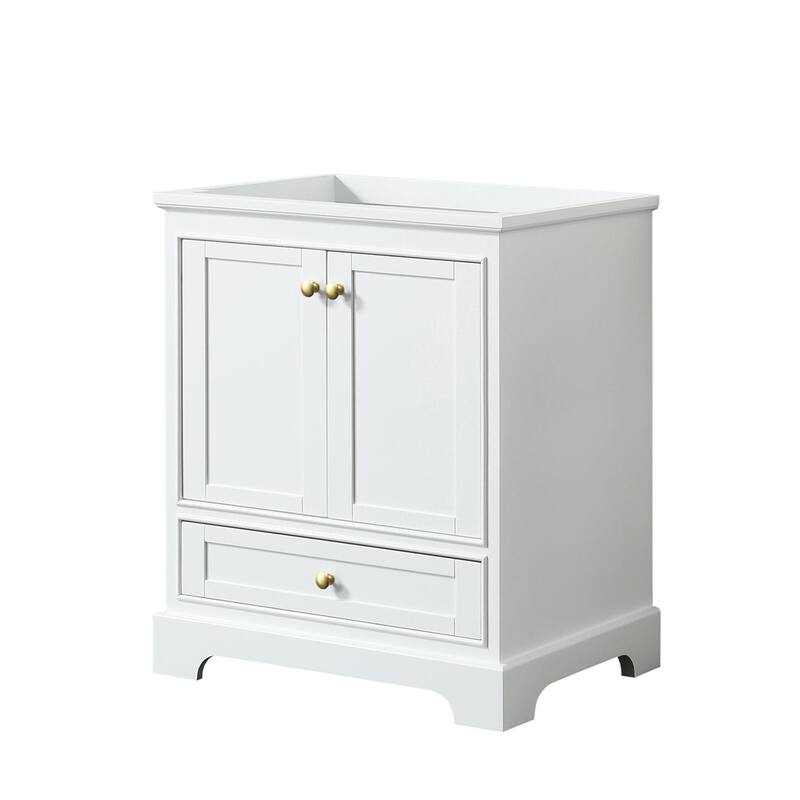 Wyndham Collection Deborah 29-1/4" Free Standing Single Wood Vanity - White / Brushed Gold Hardware