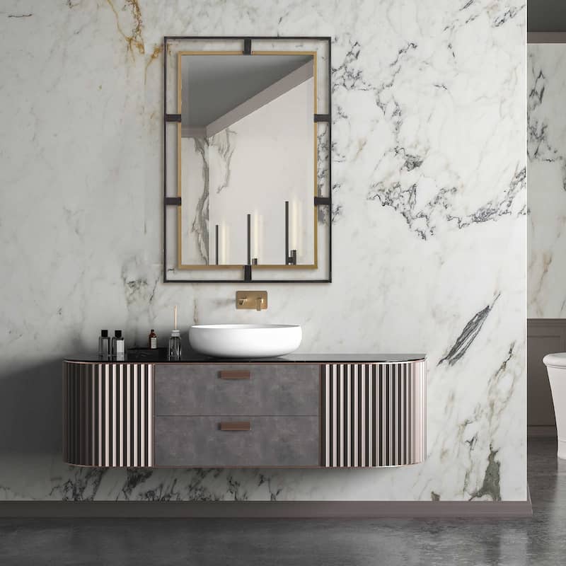 Distressed BeveLED Rectangular Wall Mirror 32" Gold and Bronze Tone