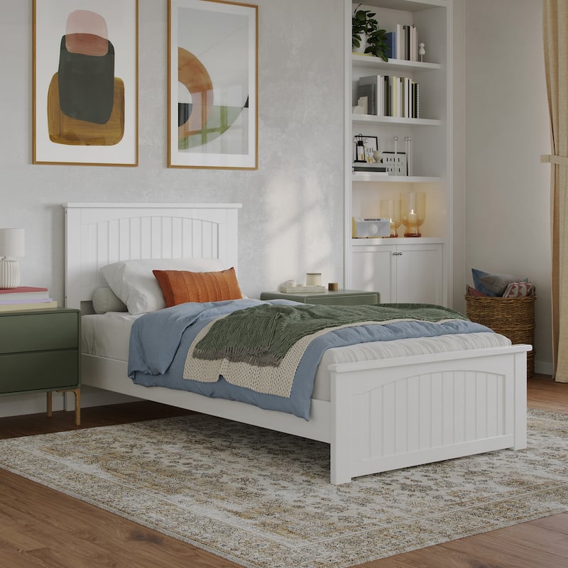 Naples Solid Wood Low Profile Platform Bed with Matching Footboard - White - Twin XL
