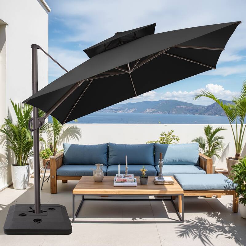 Crestlive Products 11 FT Square Patio Offset Cantilever Umbrella with Base