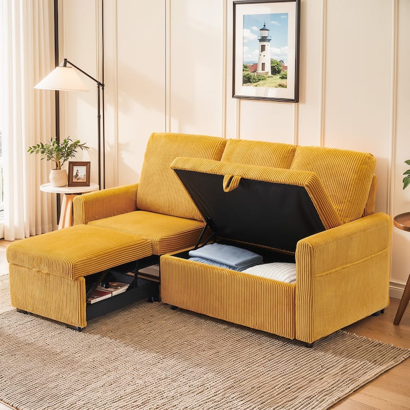 Pocassy 71" 3 Seater L-Shaped Sofa with Seats Storage - Yellow