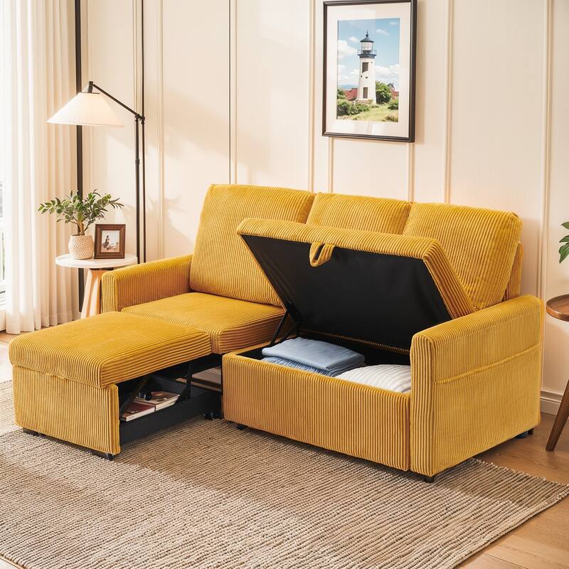 Pocassy 71" Corduroy Fabric Modern 3 Seater L-Shaped Sofa with Reversible Chaise