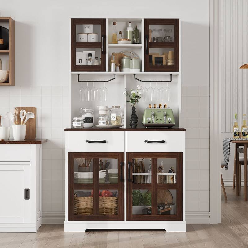 Meyreso 71" Kitchen Pantry Hutch Cabinet with 2 Drawers