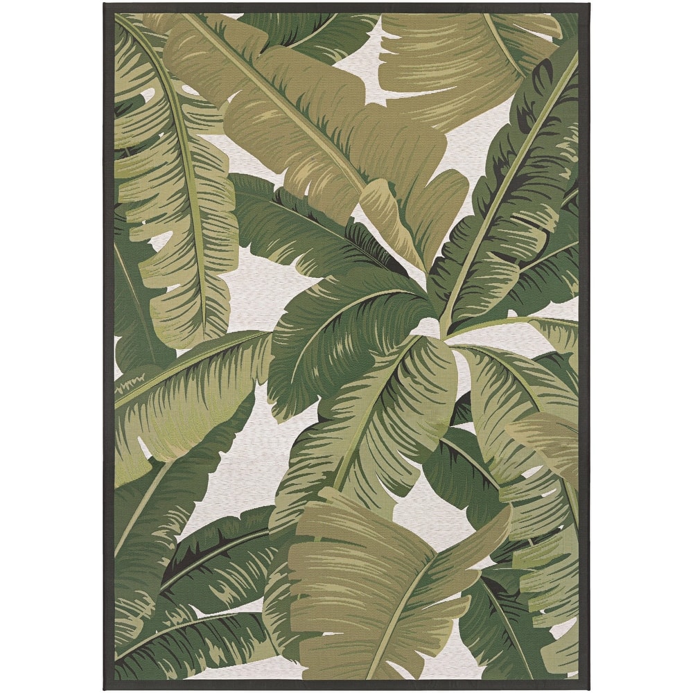 Dream Decor Rugs Gelato Tropical Palm Green Ivory Outdoor Area Rug