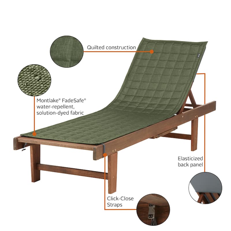 Classic Accessories Montlake Water-Resistant 72 Inch Patio Chaise Lounge Slipcover, Heather Fern
