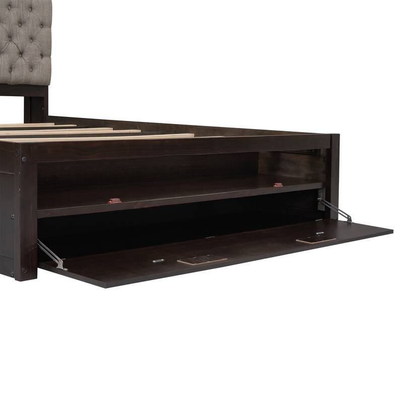 Queen Size Wood Bed with Storage Headboard, Shoe Rack, 4 Drawers