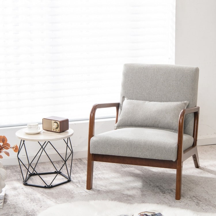 Modern Accent Chair with Rubber Wood Frame and Lumbar Pillow - 31" x 25.5" x 30.5"