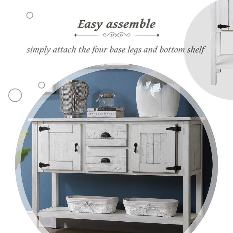 Solid Wood Sideboard Console Table Storage Cabinet with 2 Drawers and Iron Handles, Buffet Cabinet with Open Storage Shelf
