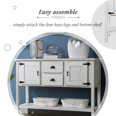 Wooden Buffet Cabinet with 2 Drawers, Cabinets, and Bottom Shelf for Living Room, Kitchen, or Dining Use