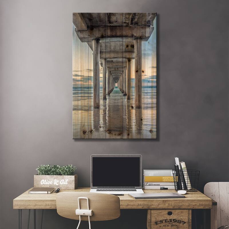Support Pillars, Ellen Browning Scripps Memorial Pier, La Jolla, San Diego, California, USA Print On Wood by Rob Tilley