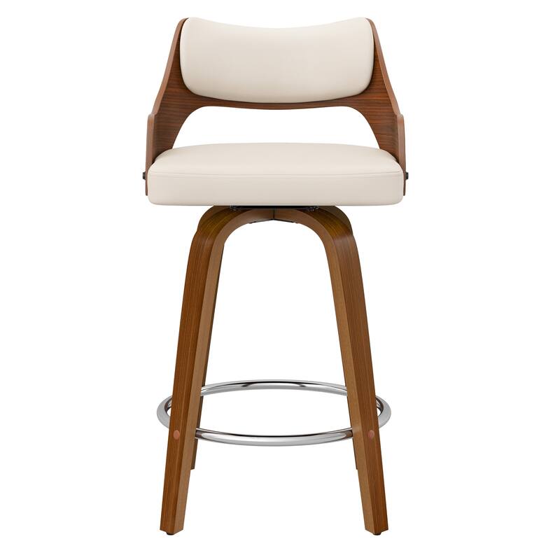 Modern Swivel Bar Stools with Curved Wood Back Upholstered Armrest Counter Stool