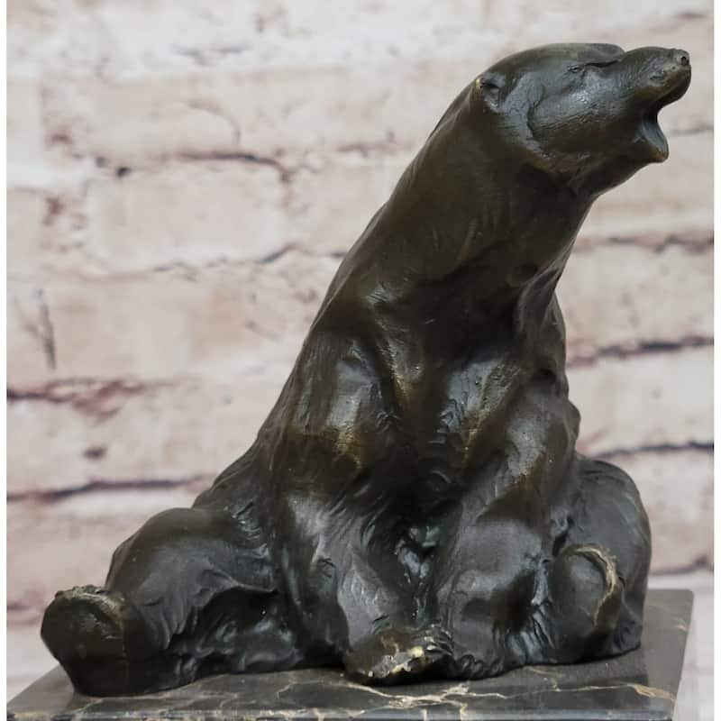 Art Deco Stylish Polar Bear Bronze Sculpture Marble Base Figurine Figure Hotcast