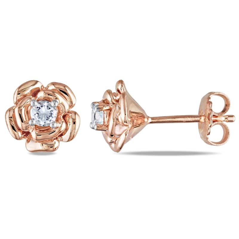 Miadora Rose Plated Silver Created White Sapphire Flower Stud Earrings