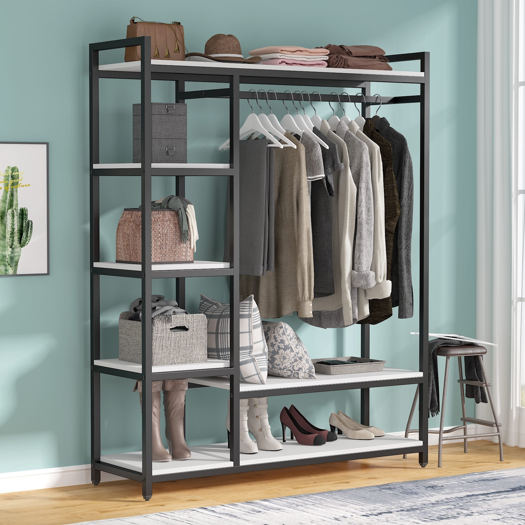 https://ak1.ostkcdn.com/images/products/is/images/direct/4d6d2ff60b7bf8988ad44db26539ae89a9b44709/Free-standing-Closet-Organizer-Garment-Rack-with-6-Shelf-1-Hanging-Bar.jpg