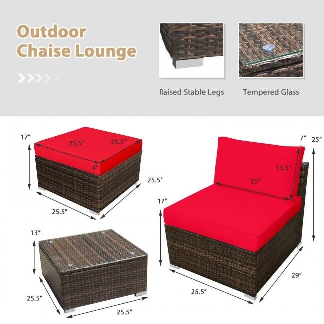 5 Pieces Wicker Lounge Chair Set with Washable Zippered Cushions - 26" x 26" x 13.5" (L x W x H)