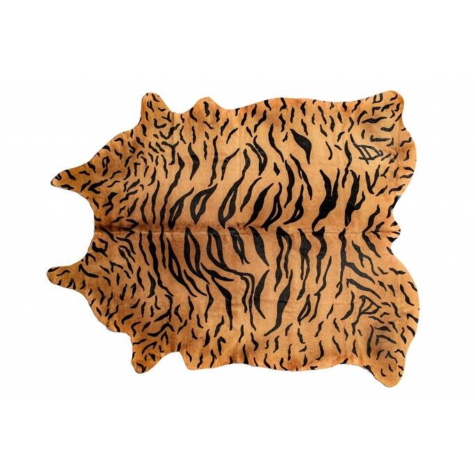 HomeRoots 5' X 7' Natural Brown And Black Cowhide Animal Print Area Rug - 5' Octagon