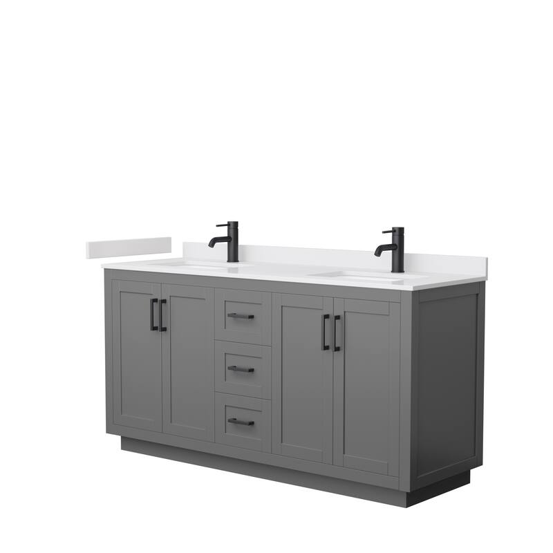 Miranda Double Vanity Set, Cultured Marble Top, No Mirror - 66-Inch Double - Dark Gray, Black Trim, White Cultured Marble Top