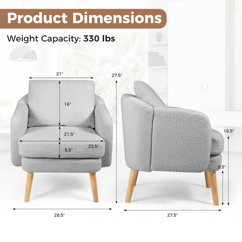 Gymax Sherpa Accent Chair w/ Seat Cushion & Pillow Rubber Wood Legs