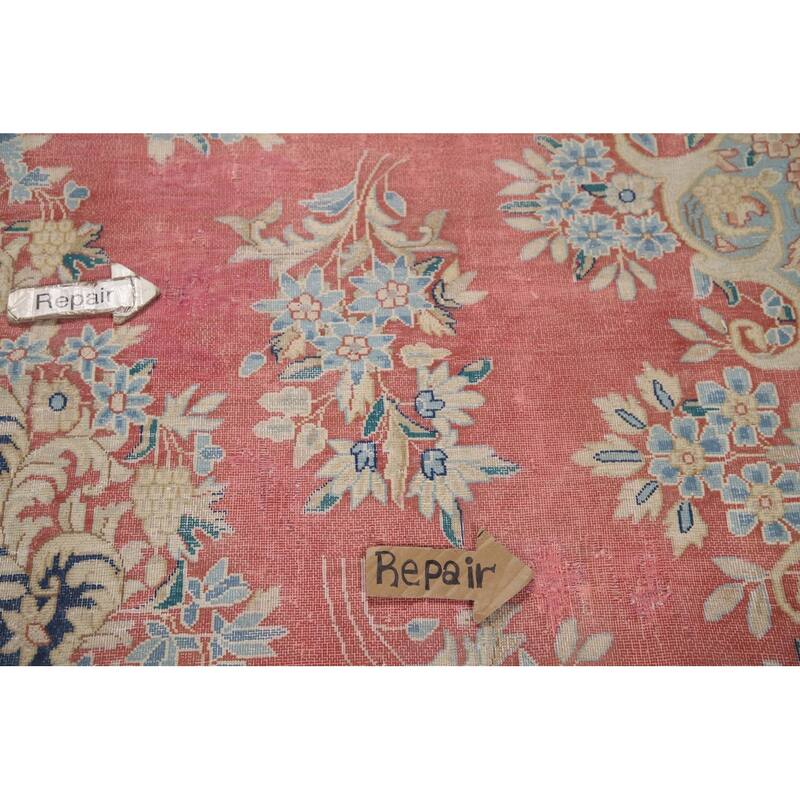 Hand Knotted Oriental 100% Wool Carpet Traditional Floral Pink Kerman Area Rug - 14' 0'' X 9' 11''