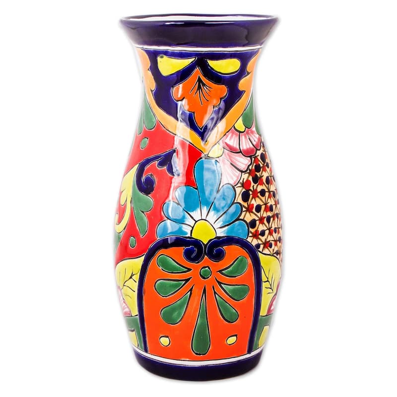 Novica Handmade Colorful Curves Ceramic Vase