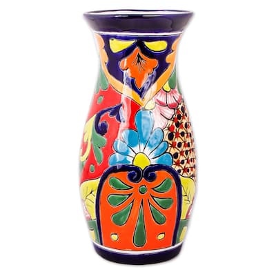 Novica Handmade Colorful Curves Ceramic Vase