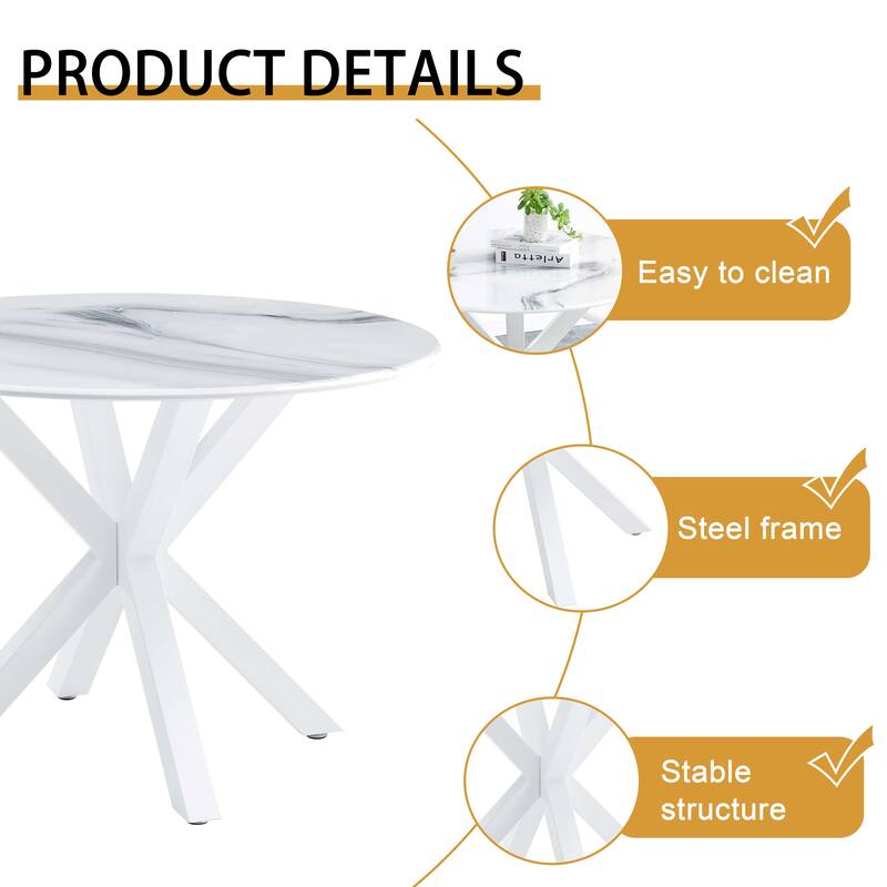 42 Inch Dining Table With Round Table Top and Steel Cross Legs - 29"H x 42"L x 42"W