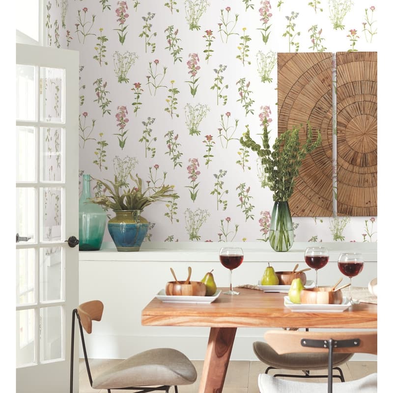 Green & Pink Botanical Print Peel & Stick Wallpaper - Bed Bath & Beyond ...