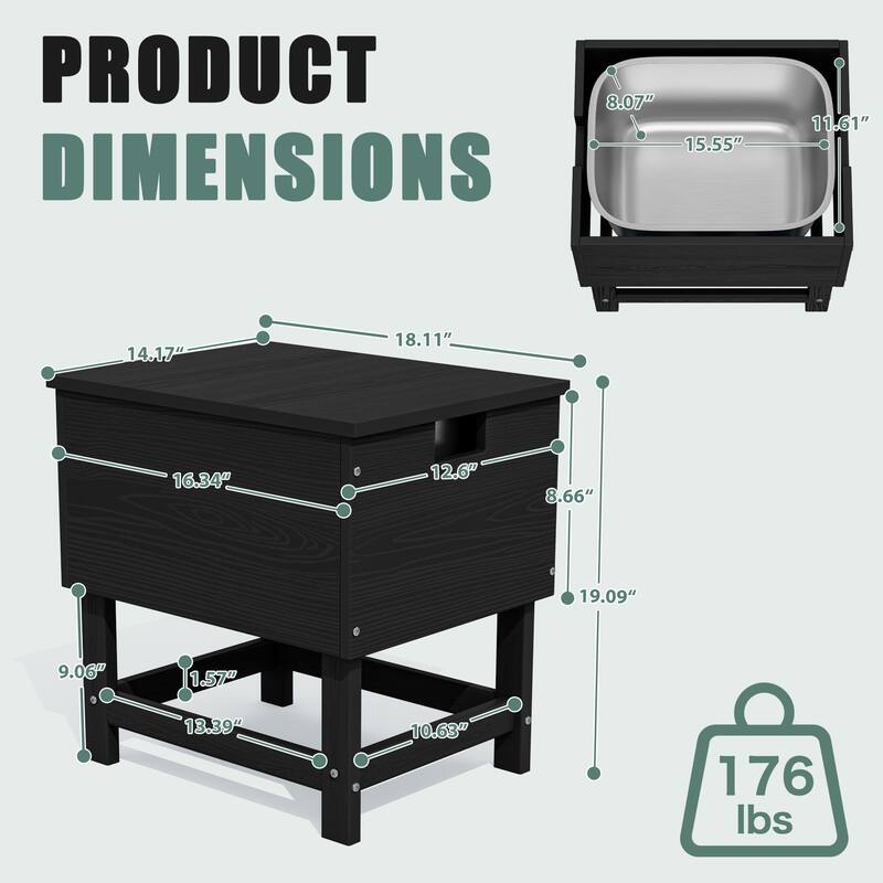 Outdoor Patio Weather Resistant HDPE Coffee & Side Table, Build-in Stainless Steel Cooler Bucket