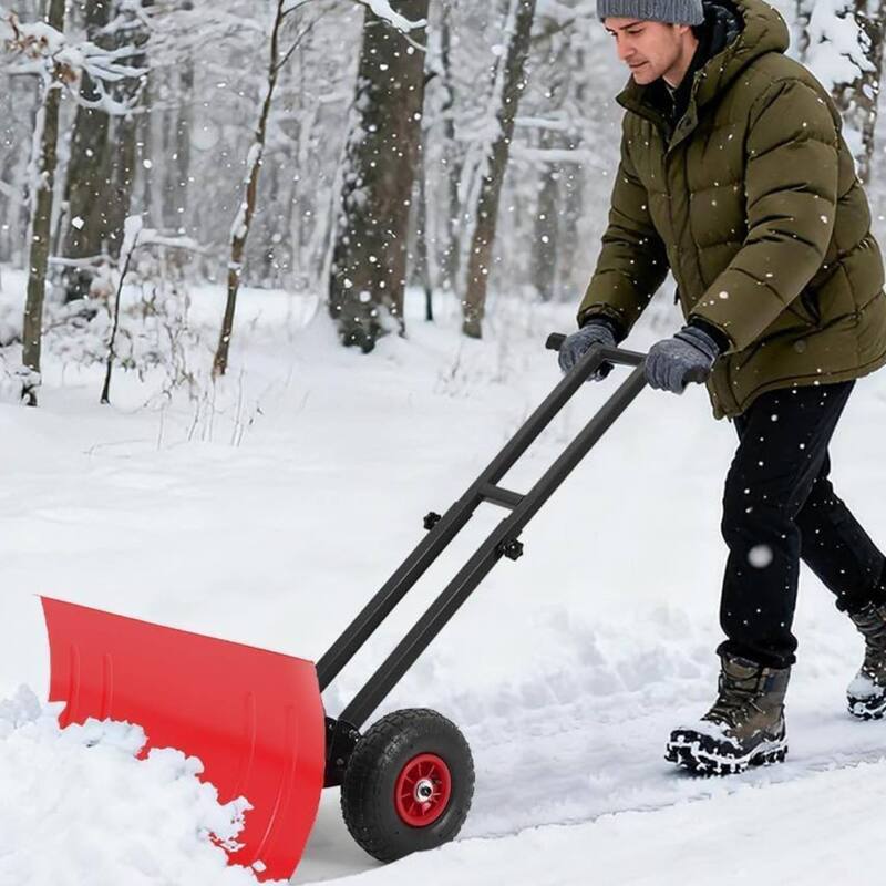 Heavy Duty 30-Inch Wheeled Snow Shovel with Adjustable Ergonomic Handle - Red
