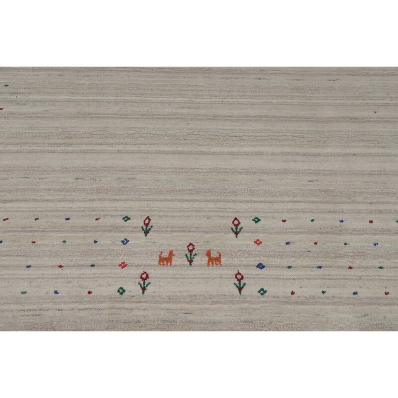 Hand Knotted Oriental 100% Wool Carpet Tribal Animal Pictorial Beige & Ivories Gabbeh Area Rug - 9' 11'' X 8' 1''