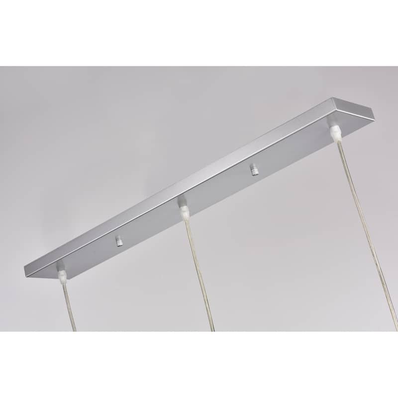 Emili Silver 3-Light Metal Bell Shades Linear Pendant Light with Clear Crystals Design