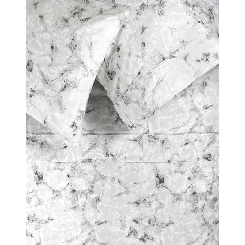 Melange Pick Gray Printed Cotton Collection 400 Thread Count Sheet Set - Queen - Textued Marble Grey