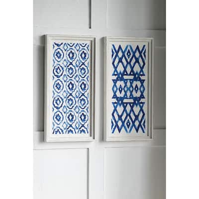 Modern Blue and White Hanging Sculptures Wall Decor with Fir, for Kitchen Beach Sun Room and Living Room Set of 2 Blue