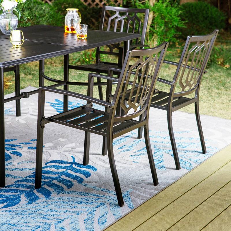 MAISON ARTS 7-Piece Metal Patio Dining Set With 1 Rectangular Table & 6 Stackable Dining Chairs