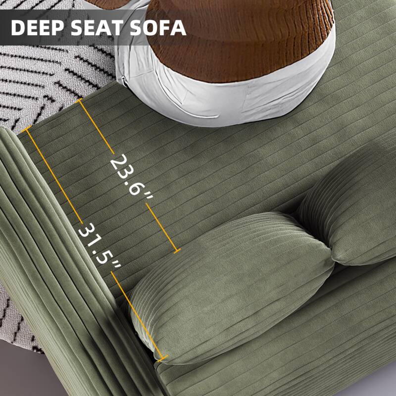 Plush Corduroy Upholstered 3 Seat Sofa , Convertible Deep Seat Lounge Sofa Chair, Cloud Sofa with 5 Soft Pillows