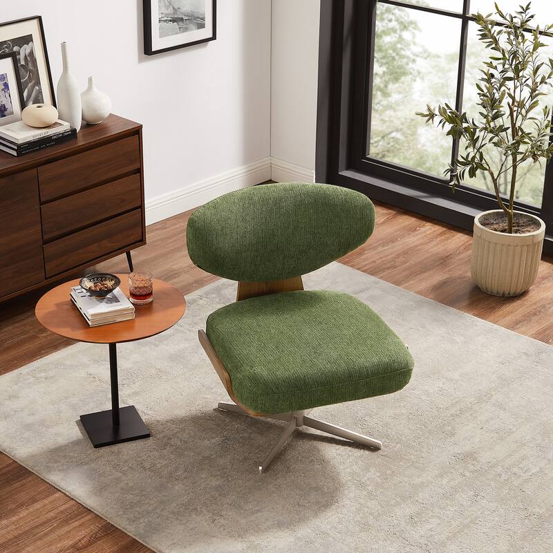 Art Leon Wood and Fabric Swivel Armless Accent Lounge Chair