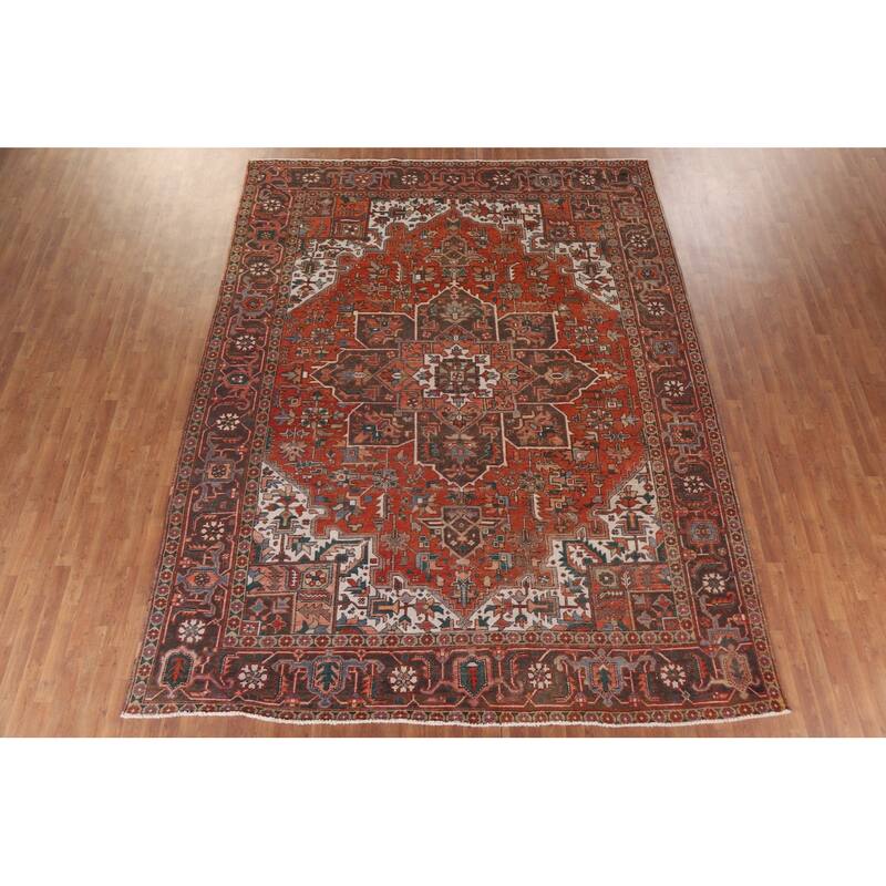 Hand Knotted Oriental 100% Wool Carpet Traditional Medallion Red Heriz Area Rug - 12' 8'' X 9' 9''