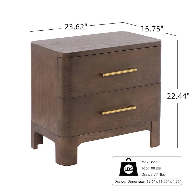 Christopher Knight Home - Modern Nightstand with 2 Drawers and Brushed Gold Handles