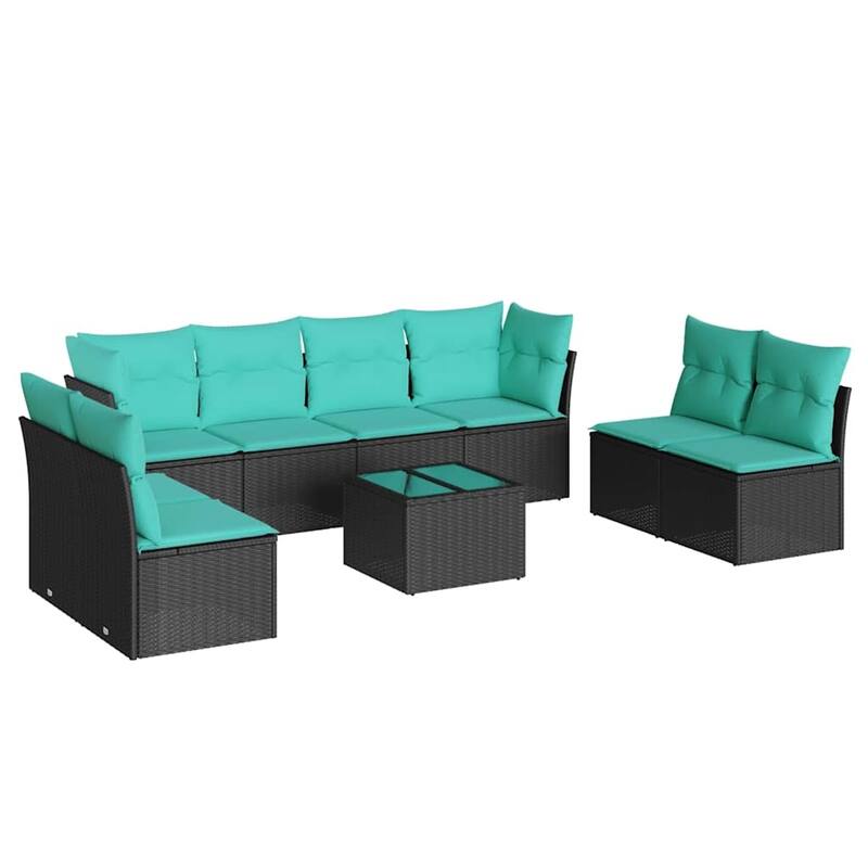 vidaXL 9 Piece Patio Sofa Set with Cushions Black Poly Rattan - 113.9x27.2x89.5