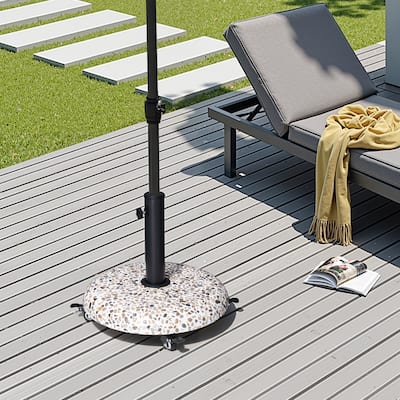 Pellebant Outdoor Patio Market Umbrella Stand Concrete-cobble Finish Swivel Wheels
