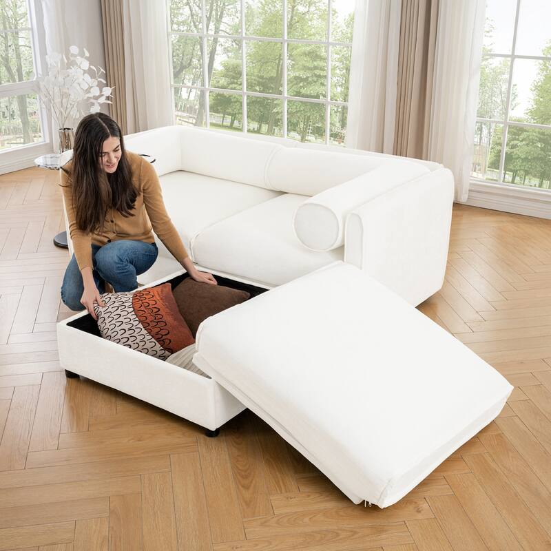 GDFStudio - Ashwood Chenille 2-Seater Sofa With 1 Ottoman