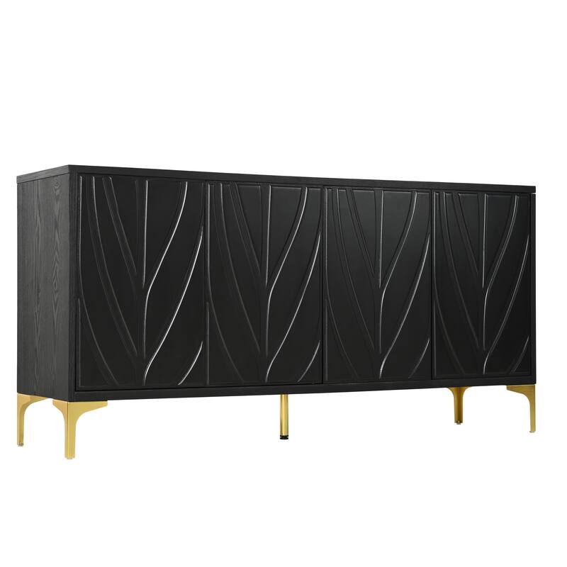 Modern Carved Sideboard Buffet Cabinet with Handleless Push-Open Design, for Living Room, Bedroom and Dining Room