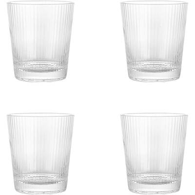 Elle Decor Glass Water Cups Ribbed Stackable Drinking Glasses Set of 4 - 9.4 oz