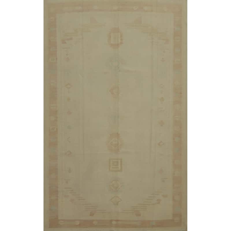 Hand Woven Oriental 100% Wool Carpet Southwestern Tribal Beige & Ivories Kilim Area Rug - 9' 8'' X 6' 9''