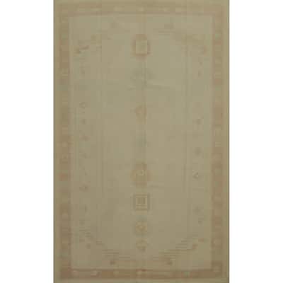 Hand Woven Oriental 100% Wool Carpet Southwestern Tribal Beige & Ivories Kilim Area Rug - 9' 8'' X 6' 9''
